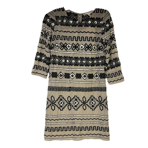Chelsea & Violet Dresses & Skirts - Chelsea & Violet Elegant Embroidered Beaded Sequin Dress Black Taupe Size Small